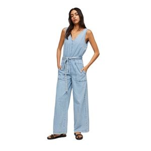 Denim Wide Leg Jumpsuit - Size Large